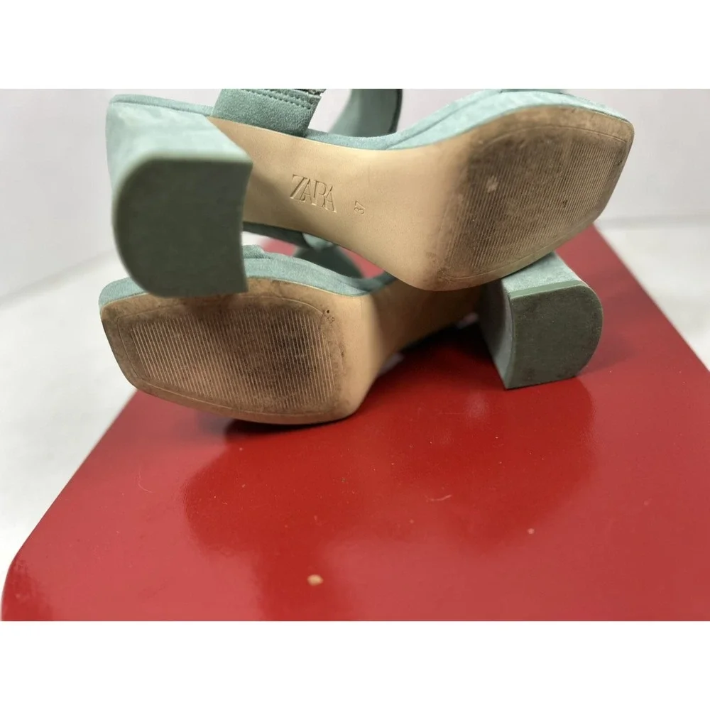 Zara Chunky Heel Women Size‎ EU 37 Turquoise Sandals - Picture 7 of 9